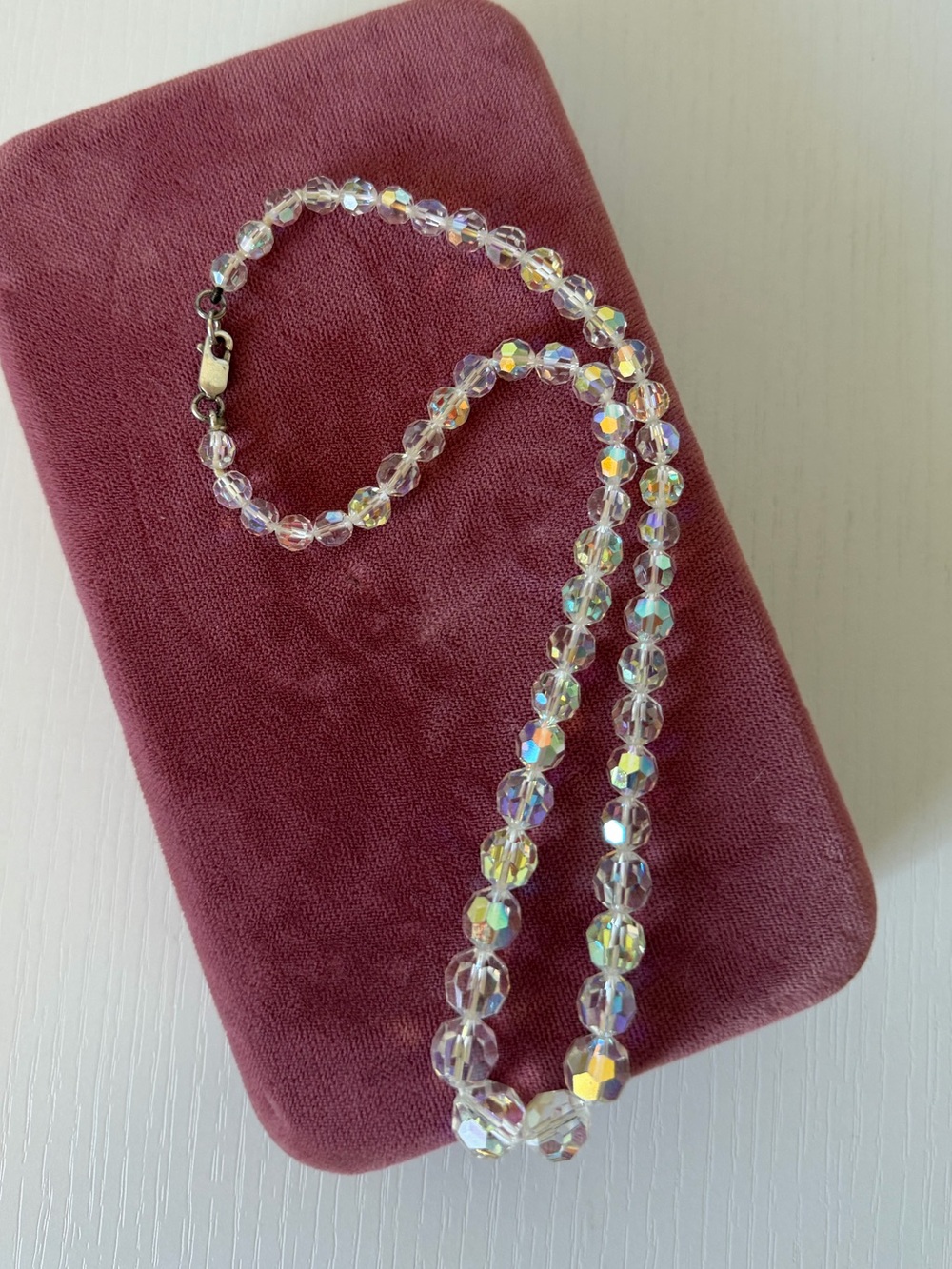 Vintage Aurora Borealis Crystal Necklace – Graduated Faceted Beads 925 clasp